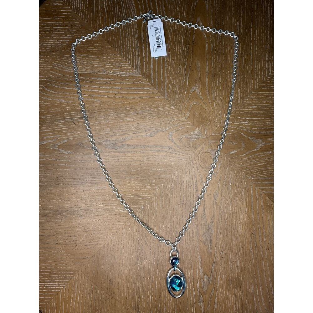 Anne Klein Silver Tone Blue Crystal Pendant Necklace Adjustable New - Picture 3 of 7